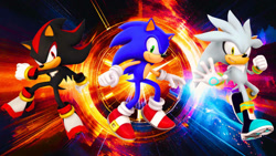 Size: 1192x670 | Tagged: safe, artist:nibroc-rock, artist:soniclover82, shadow the hedgehog, silver the hedgehog, sonic the hedgehog, 3d, alternate version, trio, wallpaper