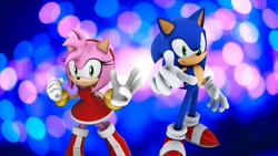 Size: 1920x1080 | Tagged: safe, artist:soniclover82, amy rose, sonic the hedgehog, 3d, amy x sonic, duo, shipping, straight, wallpaper