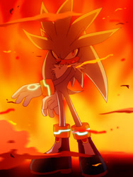 Size: 600x800 | Tagged: safe, artist:ladygt, silver the hedgehog, sonic the hedgehog (2006), 2012, abstract background, dust clouds, fire, looking up, mouth open, outdoors, solo, speedpaint available, speedpaint in description, standing, youtube link in description