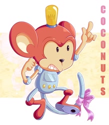 Size: 1306x1496 | Tagged: safe, artist:lavayaka, coconuts, bow, character name, robot, solo
