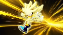 Size: 1920x1080 | Tagged: safe, artist:soniclover82, silver the hedgehog, 3d, solo, super form, super silver, wallpaper