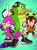 Size: 1024x1366 | Tagged: safe, artist:mel-sky, charmy bee, espio the chameleon, vector the crocodile, 2025, deviantart watermark, flying, frown, gradient background, looking at viewer, mid-air, obtrusive watermark, open mouth, pointing, smile, smiling at viewer, standing, team chaotix, trio, trio male, watermark
