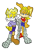 Size: 599x857 | Tagged: safe, artist:recolouradventures, coyote, rabbit, 2021, belle d'coolette, clothes, duo, female, flat colors, hands on hips, jacques d'coolette, lidded eyes, looking at viewer, male, mobius: 25 years later, next generation, outline, parent:antoine, parent:bunnie, parents:buntoine, prosthetic, simple background, smile, smiling at viewer, standing, transparent background