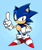 Size: 795x940 | Tagged: safe, artist:lumspark, sonic the hedgehog, 2022, blue background, classic sonic, gradient background, hand on hip, looking at viewer, pointing, smile, smiling at viewer, solo, sonic x style, standing