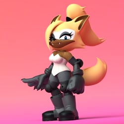 Size: 2048x2048 | Tagged: safe, artist:were_whisp, whisper the wolf, 2025, 3d, clenched fist, fangs, gradient background, looking at viewer, one eye closed, smile, solo, standing