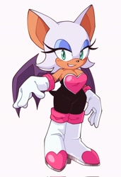 Size: 1404x2048 | Tagged: safe, artist:over_x6, rouge the bat, 2025, blushing, cleavage, simple background, smile, smiling at viewer, solo, standing, white background