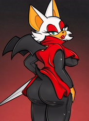Size: 3004x4096 | Tagged: safe, artist:roboticsteve, rouge the bat, butt, gradient background, solo, weapon