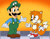 Size: 600x464 | Tagged: safe, artist:slysonic, miles "tails" prower, fox, human, adventures of sonic the hedgehog, 2023, classic tails, crossover, duo, flat colors, happy, luigi, male, show accurate, super mario bros. super show, tailabetes