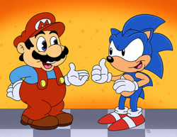 Size: 600x463 | Tagged: safe, artist:slysonic, sonic the hedgehog, mario