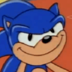 Size: 300x300 | Tagged: safe, sonic the hedgehog, hedgehog, adventures of sonic the hedgehog, >:), cropped, looking at viewer, male, screencap, smirk, smug, solo