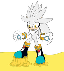 Size: 750x829 | Tagged: safe, artist:mallum153, silver the hedgehog, hedgehog, boots, digitalart, fanart, gloves, glue, goo, goop, looking down, silverthehedgehog, slime, sticky, struggle, stuck, stuck boots, stuckboots, stuckinglue, traced, tracedfromai, tracedfromaimadeimages, upset, yellow goop