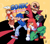 Size: 1635x1430 | Tagged: safe, artist:traupa, knuckles the echidna, miles "tails" prower, robotnik, sonic the hedgehog, human, abstract background, grin, group, holding something, humanized, looking ahead, looking at them, looking offscreen, mouth open, open smile, smile, team sonic, text, treads