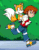Size: 262x336 | Tagged: safe, chris thorndyke, miles "tails" prower, fox, human, animated, chrisabetes, duo, happy, male, running, screencap, sonic x, tailabetes