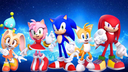 Size: 1192x670 | Tagged: safe, artist:soniclover82, amy rose, cheese (chao), cream the rabbit, knuckles the echidna, miles "tails" prower, sonic the hedgehog