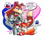 Size: 1280x1065 | Tagged: safe, artist:oldheaded, miles "tails" prower, fox, colleen (road rovers), collie, crossover, duo, female, male, road rovers
