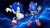Size: 1920x1080 | Tagged: safe, artist:soniclover82, metal sonic, sonic the hedgehog, 3d, abstract background, duo, looking at viewer, male, smile, smiling at viewer
