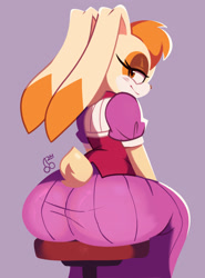 Size: 1467x1980 | Tagged: suggestive, artist:chxrrybonbon, vanilla the rabbit, looking back, sitting