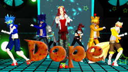Size: 640x360 | Tagged: safe, artist:petite-neko-kitsune, knuckles the echidna, miles "tails" prower, shadow the hedgehog, silver the hedgehog, sonic the hedgehog, tails doll, oc, oc:sonic.exe, human, humanized, mmd