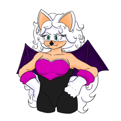 Size: 2000x2000 | Tagged: safe, artist:norvelart, rouge the bat, bat nose, fangs, hands on hips, long hair, rouge's hair, rouge's heart top, smile, white background
