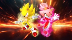 Size: 1920x1080 | Tagged: safe, artist:soniclover82, blaze the cat, burning blaze, sonic the hedgehog, super sonic, super form