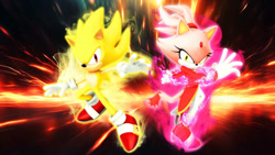 Size: 1192x670 | Tagged: safe, artist:soniclover82, blaze the cat, burning blaze, sonic the hedgehog, super sonic, super form