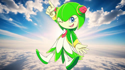 Size: 1192x670 | Tagged: safe, artist:soniclover82, cosmo the seedrian, seedrian, sonic x, cosmobetes, cute, female, fist, happy, looking at viewer, one eye closed, sky, sky background, solo