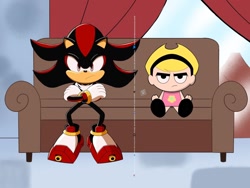 Size: 1800x1350 | Tagged: artist needed, safe, shadow the hedgehog, hedgehog, human, arms folded, cartoon network, couch, crossover, facebook, female, instagram, male, mandy, sitting, sofa, the grim adventures of billy and mandy, tumblr, twitter, watermark