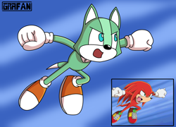 Size: 2500x1798 | Tagged: safe, artist:grafan92, knuckles the echidna, oc, oc:paul the dog, dog, male, redraw, screencap