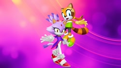 Size: 1920x1080 | Tagged: safe, artist:soniclover82, blaze the cat, marine the raccoon