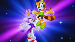 Size: 1192x670 | Tagged: safe, artist:soniclover82, blaze the cat, marine the raccoon