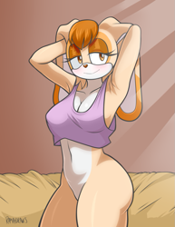 Size: 773x1000 | Tagged: suggestive, artist:ramahdraws, vanilla the rabbit, solo, tank top