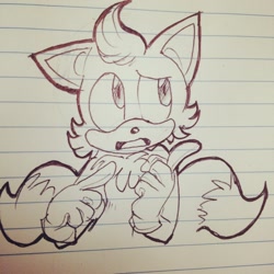 Size: 1280x1280 | Tagged: safe, artist:stingybee365, skye prower, fox, 2014, floppy ear, line art, lined paper, looking offscreen, monochrome, mouth open, pointing, solo, traditional media
