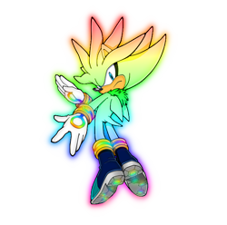 Size: 640x634 | Tagged: safe, editor:silverdahedgehog06, silver the hedgehog, hedgehog, 2021, edit, flying, frown, glowing, hyper form, hyper silver, looking at viewer, looking back, looking back at viewer, male, mid-air, outline, simple background, solo, solo male, transparent background