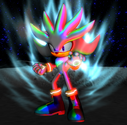 Size: 1400x1378 | Tagged: safe, artist:agekei, artist:brutalsurge402x, artist:sticklove, silver the hedgehog, hedgehog, 2020, 3d, abstract background, clenched fist, hyper form, hyper silver, looking at viewer, male, solo, solo male