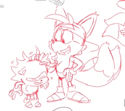 Size: 1198x1070 | Tagged: safe, artist:oni_hat, miles "tails" prower, sonic the hedgehog, fox, hedgehog, 2020, age swap, aged down, aged up, backwards cap, baseball cap, cap, clothes, duo, flat colors, headpats, line art, monochrome, one fang, role swap, ruffling hair, simple background, smile, standing, white background