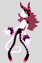 Size: 1050x1561 | Tagged: safe, artist:aatrox_irl, oc, zeti, 2025, clenched teeth, grey background, oc only, simple background, smile, solo, standing, unnamed oc, yellow sclera