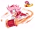 Size: 1200x1014 | Tagged: safe, artist:vixenmatch, amy rose, hedgehog, sonic battle, 2025, hammer, holding something, mouth open, piko piko hammer, redraw, reference inset, simple background, solo, white background