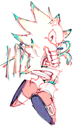 Size: 662x1089 | Tagged: safe, artist:murkybouquet, sonic the hedgehog, hedgehog, 2023, arms folded, hyper form, hyper sonic, looking at viewer, monochrome, simple background, solo, text, white background