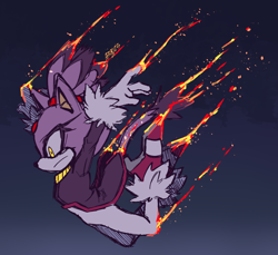 Size: 1140x1046 | Tagged: safe, artist:murkybouquet, blaze the cat, cat, 2023, arms out, falling, fire, flat colors, frown, gradient background, looking offscreen, solo