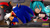 Size: 1200x675 | Tagged: safe, artist:nara_vhs, shadow the hedgehog, sonic the hedgehog, human, 2025, car, driving, gay, gay in front of girls, hatsune miku, kiss, shadow x sonic, shipping, sonic racing crossworlds, steering wheel, trio