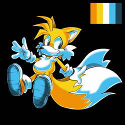 Size: 1280x1280 | Tagged: safe, artist:jojoleafy1234, miles "tails" prower, 2025, aro ace pride, aromantic, asexual, black background, limited palette, looking at viewer, pride, simple background, smile, solo, treads