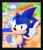 Size: 1024x1179 | Tagged: safe, artist:lumspark, sonic the hedgehog, green hill zone, sonic the hedgehog (1991), 2021, abstract background, classic sonic, clouds, daytime, grass, hand on hip, looking at viewer, loop, orange brown checkerboard, outdoors, redraw, ring, smile, smiling at viewer, solo, standing, wagging finger
