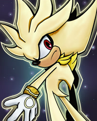 Size: 1638x2048 | Tagged: safe, artist:ultimatelifeformxv, silver the hedgehog, hedgehog, 2025, abstract background, frown, looking at viewer, outline, solo, star (sky), super form, super silver