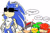Size: 1024x672 | Tagged: safe, artist:hhuniii, gadget the wolf, jet the hawk, shadow the hedgehog, silver the hedgehog, sonic the hedgehog, 2017, chest fluff, dialogue, english text, glasses, group, hands on hips, mouth open, proud, question mark, signature, sparkles, speech bubble, standing, text, wheat