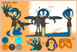 Size: 3549x2421 | Tagged: safe, artist:tvict101, oc, oc:viper the cobra, cobra, headphones, reference sheet, wedding ring