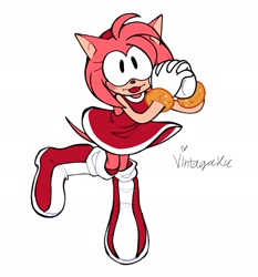 Size: 1908x2048 | Tagged: safe, artist:that1console, amy rose, 2025, blushing, flat colors, hands together, looking at viewer, signature, simple background, solo, tongue out, white background