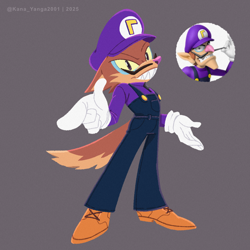 Size: 1280x1280 | Tagged: safe, artist:kanayanga, wolf, mobianified, waluigi