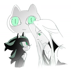 Size: 1460x1480 | Tagged: safe, artist:guitar_00000001, mephiles the dark, human, crossover, duo, final fantasy, looking at each other, looking at them, sephiroth, simple background, white background