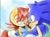 Size: 720x538 | Tagged: safe, artist:kiipuonranningu, sally acorn, sonic the hedgehog, chipmunk, hedgehog, blushing, daytime, deactivated deviantart account, duo, female, grass, looking at each other, lying down, male, sally x sonic, sally's ringblader outfit, shipping, straight