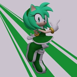 Size: 1620x1620 | Tagged: safe, artist:m_ariel_e, amy rose, 2025, 3d, color swap, green amy, green fur, grey background, looking at viewer, simple background, smile, solo, standing on one leg